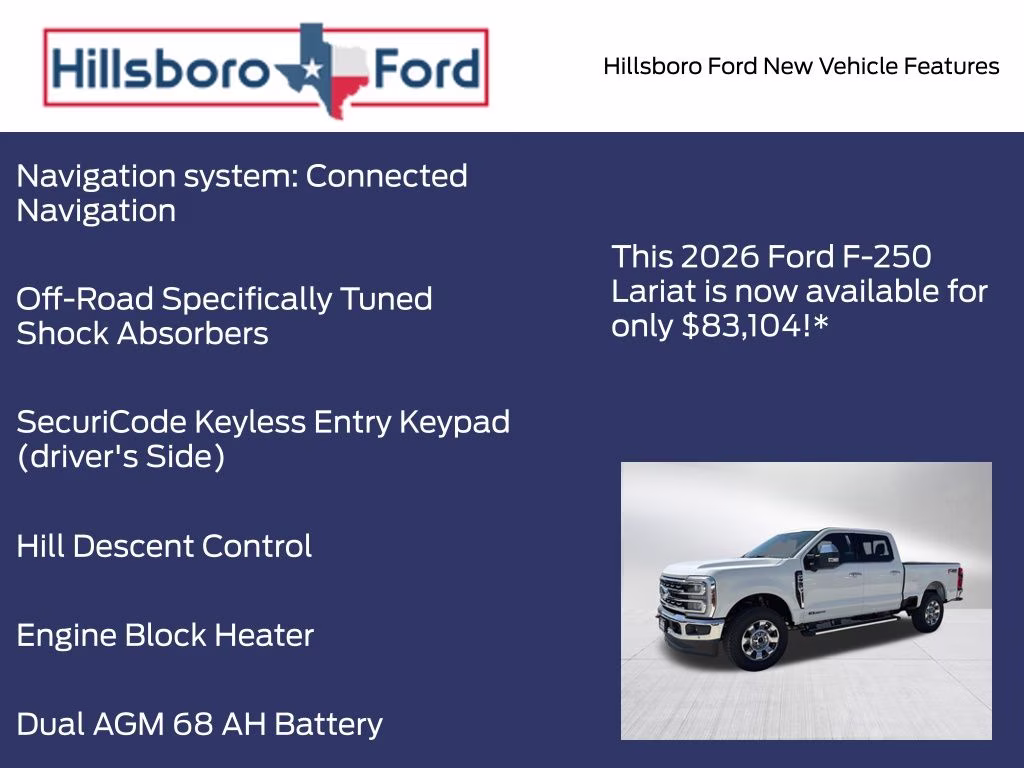 2026 Star White Metallic Tri-Coat Ford Super Duty F-250 SRW Lariat 4X4 Truck