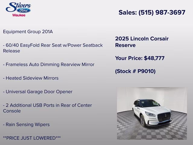 2025 Pristine White Metallic Tri-Coat Lincoln Corsair Reserve AWD SUV