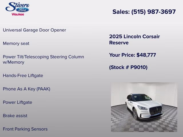 2025 Pristine White Metallic Tri-Coat Lincoln Corsair Reserve AWD SUV