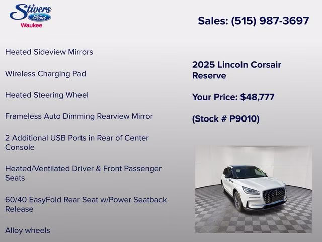 2025 Pristine White Metallic Tri-Coat Lincoln Corsair Reserve AWD SUV
