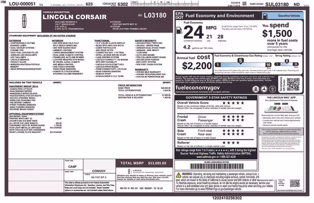 2025 Pristine White Metallic Tri-Coat Lincoln Corsair Reserve AWD SUV