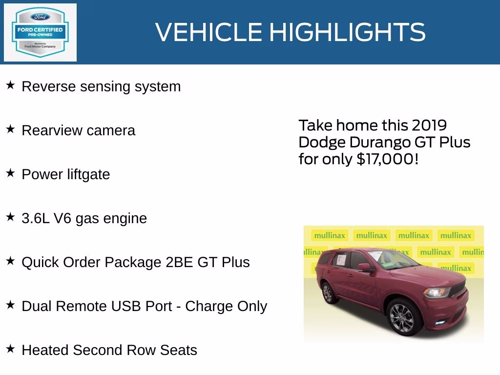 2019 Redline 2 Coat Pearl Dodge Durango GT Plus AWD SUV