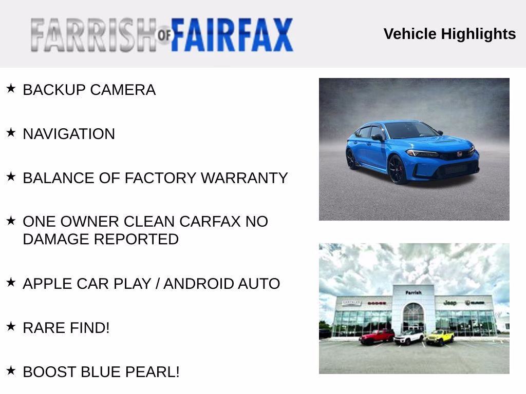 2023 Boost Blue Pearl Honda Civic Type R FWD Hatchback