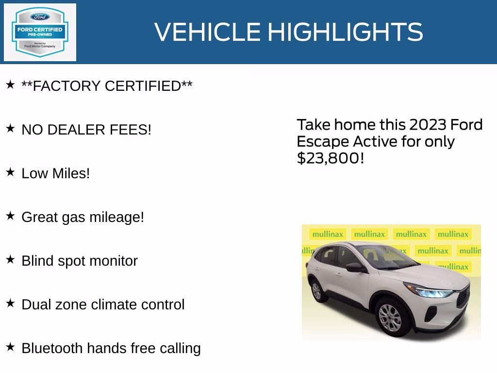 2023 Star White Metallic Tri-Coat Ford Escape Active FWD SUV