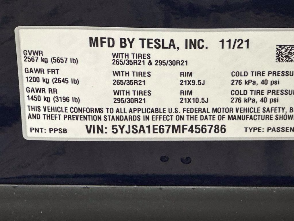 2021 Deep Blue Metallic Tesla Model S Plaid AWD Hatchback