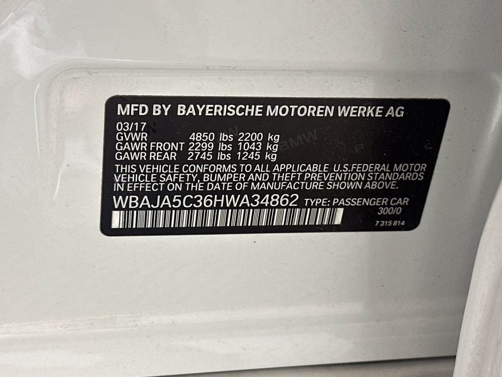 2017 Alpine White BMW 5 Series 530i RWD Sedan