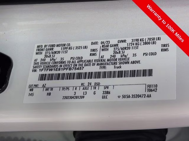2023 White Metallic Ford F-150 Lariat 4X4 Truck