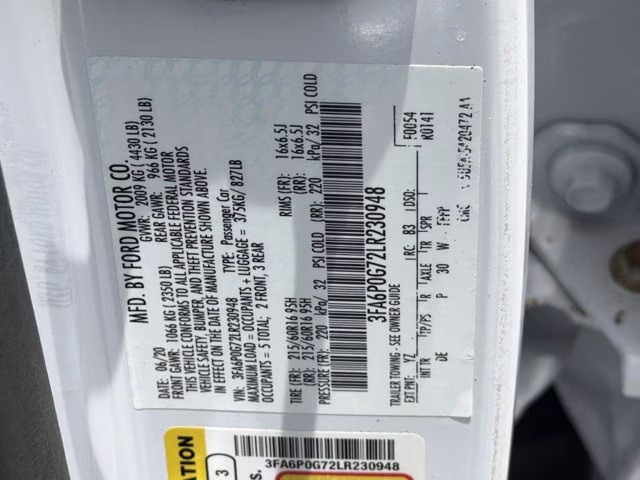 2020 Oxford White Ford Fusion S FWD Sedan