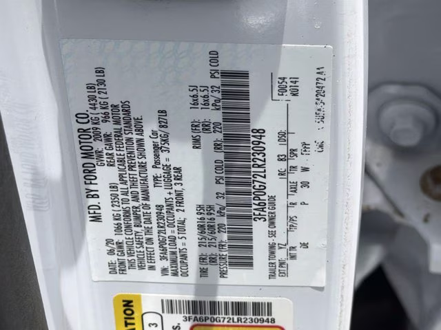 2020 Oxford White Ford Fusion S FWD Sedan