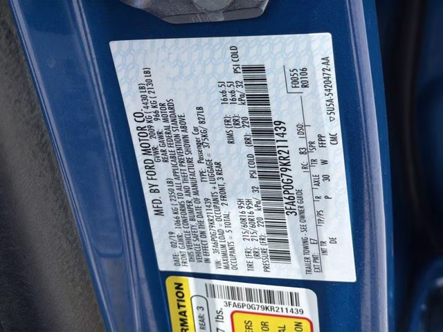 2019 Blue Metallic Ford Fusion S FWD Sedan