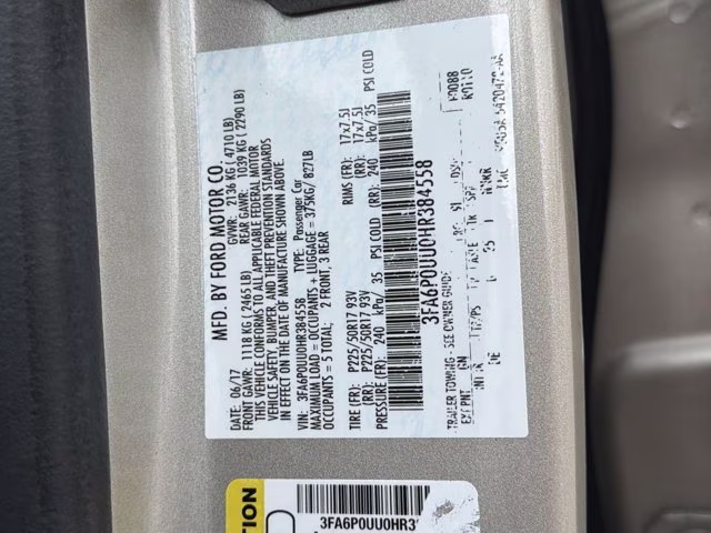 2017 White Gold Ford Fusion S FWD Sedan