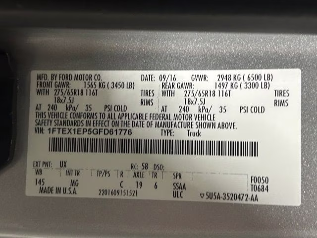 2016 Ingot Silver Metallic Ford F-150 XLT 4X4 Truck