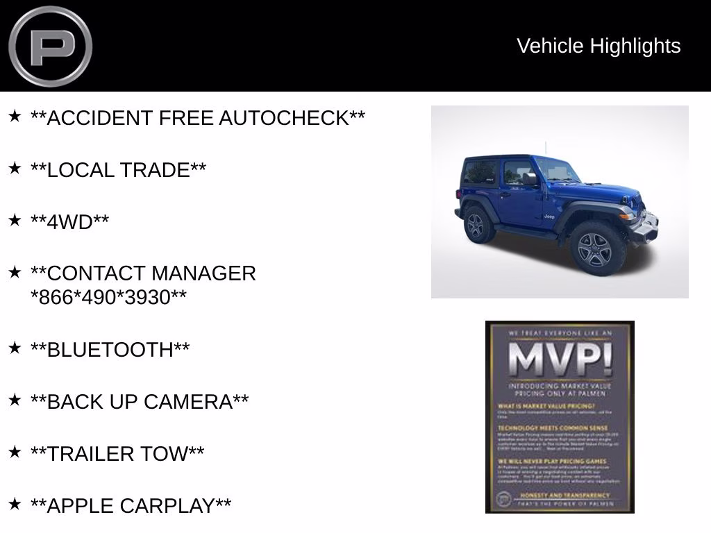 2019 Ocean Blue Metallic Clearcoat Jeep Wrangler Sport S 4X4 SUV