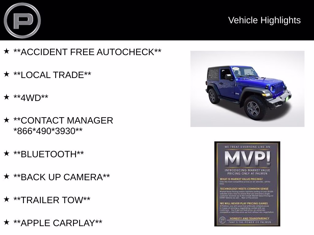2019 Ocean Blue Metallic Clearcoat Jeep Wrangler Sport S 4X4 SUV