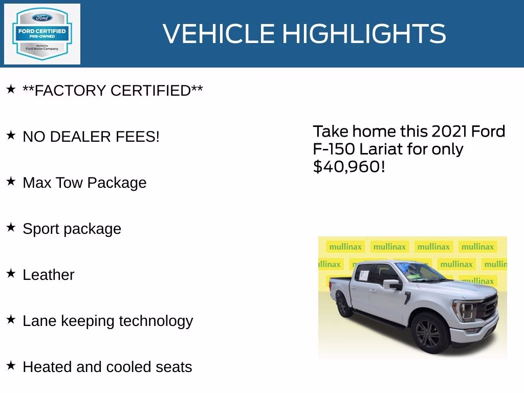 2021 Space White Metallic Ford F-150 Lariat RWD Truck