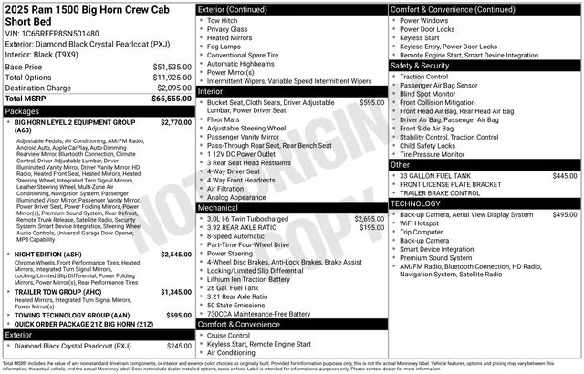 2025 Diamond Black Crystal Pearlcoat Ram 1500 Big Horn/Lone Star 4X4 Truck