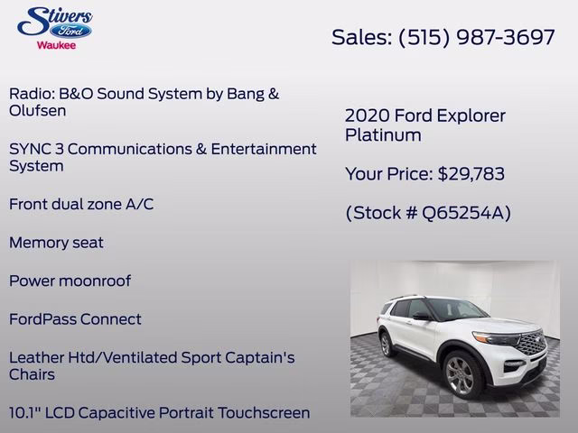 2020 White Metallic Ford Explorer Platinum 4X4 SUV