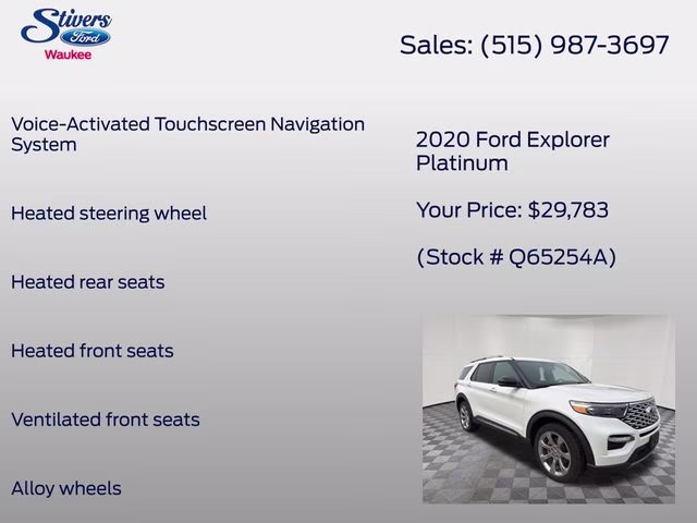 2020 White Metallic Ford Explorer Platinum 4X4 SUV
