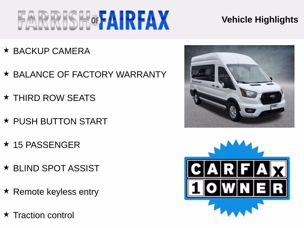2025 White Ford Transit-350 XLT 15 PASSENGER RWD Crossover