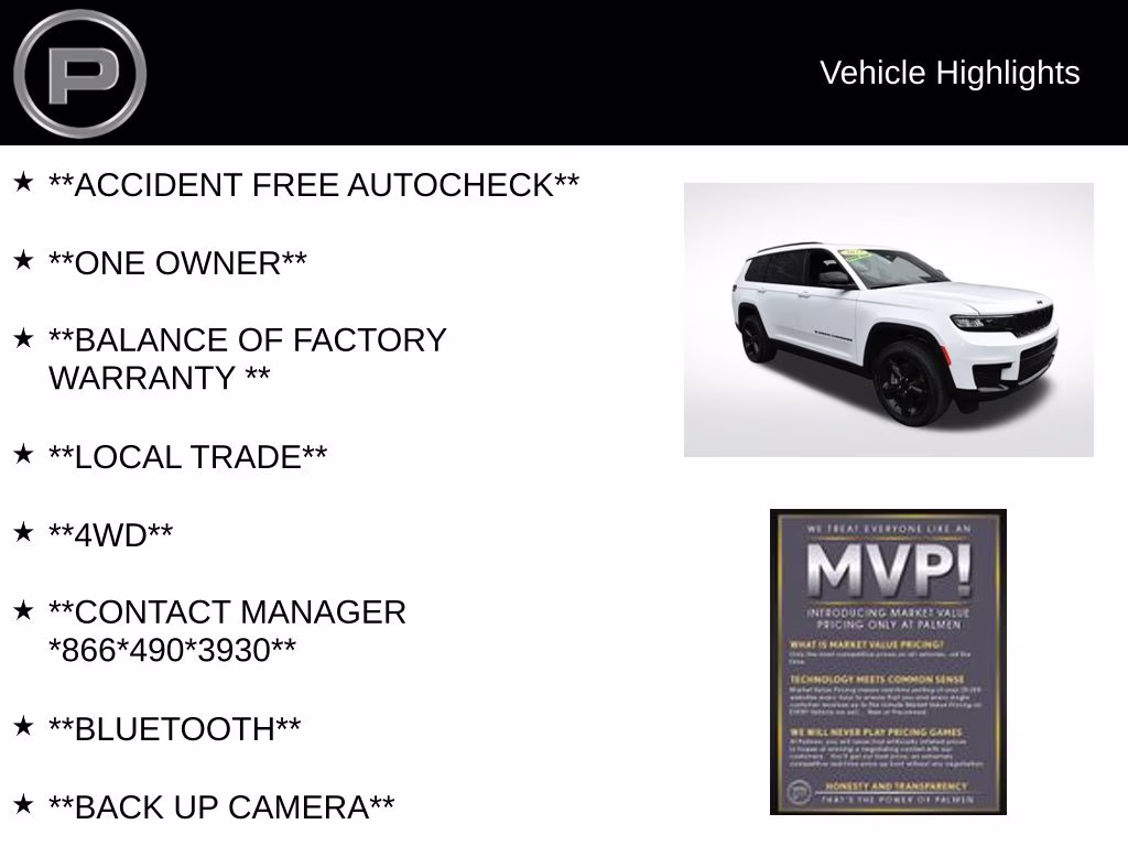 2023 Bright White Clearcoat Jeep Grand Cherokee L Altitude 4X4 SUV