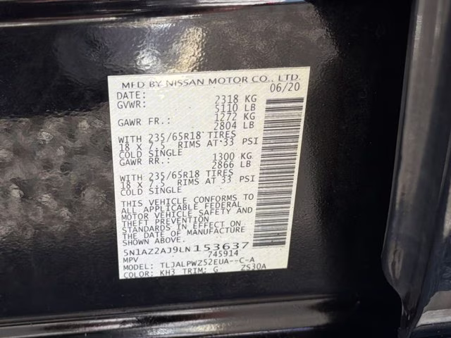 2020 Super Black Metallic Nissan Murano S FWD SUV