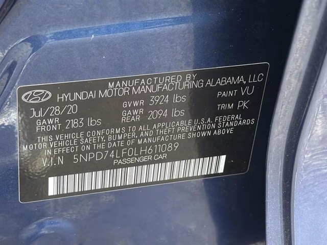 2020 Lakeside Blue Hyundai Elantra SE FWD Sedan