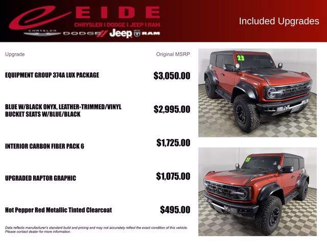 2023 Hot Pepper Red Metallic Tinted Clearcoat Ford Bronco Raptor 4X4 SUV