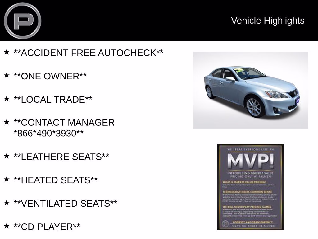 2013 Cerulean Blue Metallic Lexus IS 250 RWD Sedan