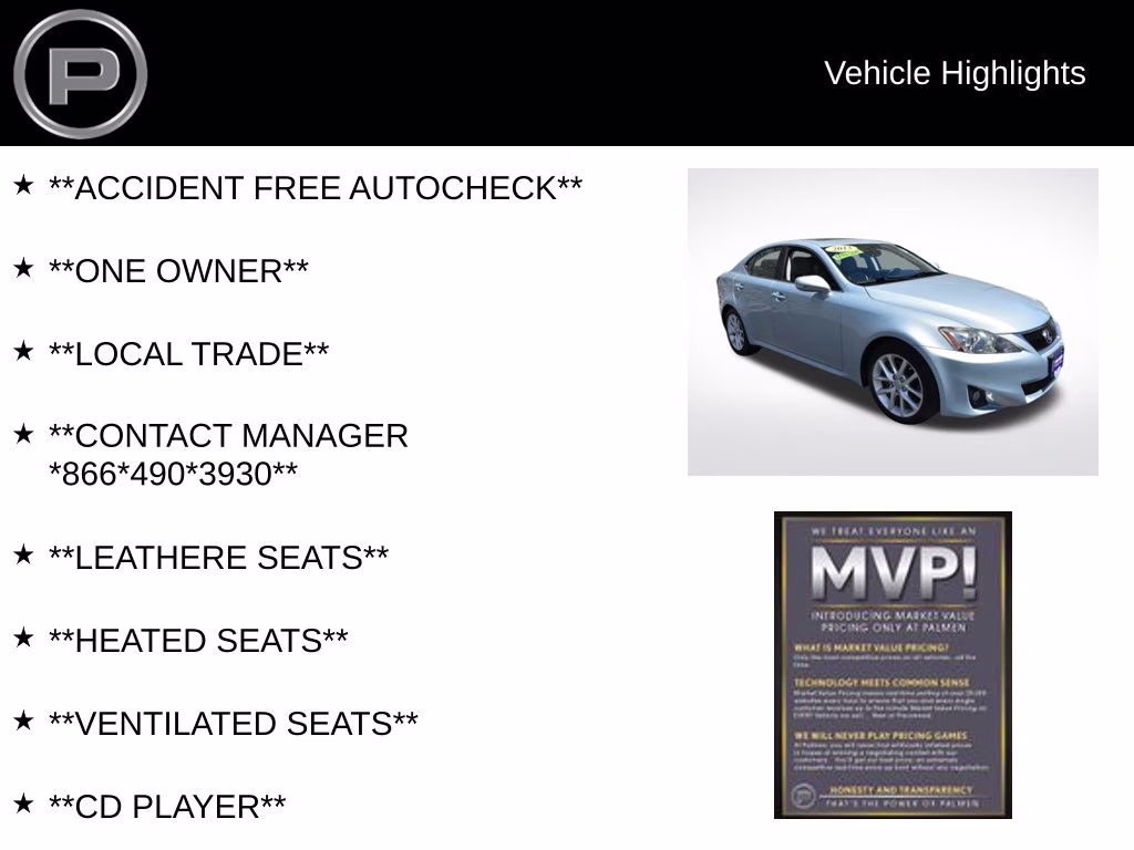 2013 Cerulean Blue Metallic Lexus IS 250 RWD Sedan
