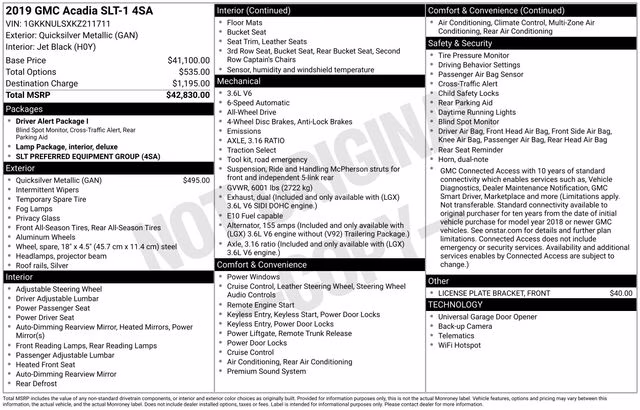 2019 Quicksilver Metallic GMC Acadia SLT-1 AWD SUV