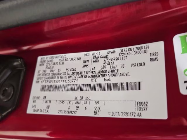 2015 Ruby Red Metallic Tinted Clearcoat Ford F-150 Lariat 4X4 Truck