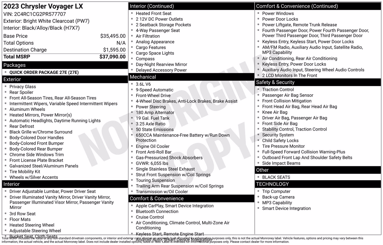 2023 Bright White Clearcoat Chrysler Voyager LX FWD Van