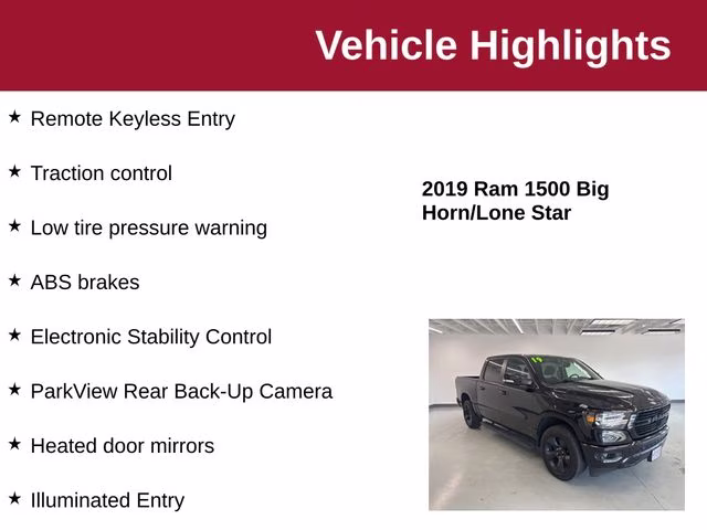 2019 Diamond Black Crystal Pearlcoat Ram 1500 Big Horn 4X4 Truck