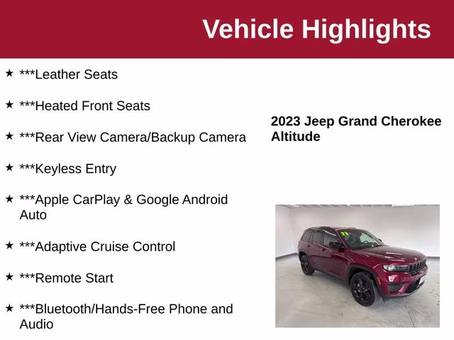 2023 Velvet Red Pearlcoat Jeep Grand Cherokee Altitude X 4X4 SUV
