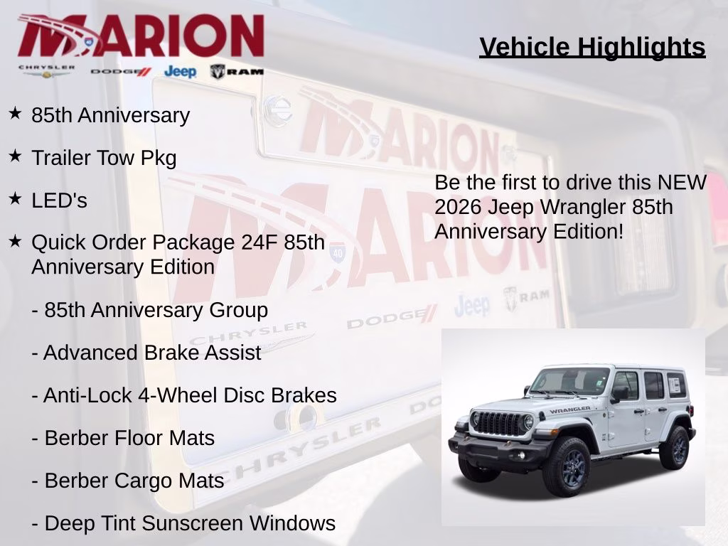 2026 Bright White Clearcoat Jeep Wrangler 85th Anniversary Edition 4X4 SUV