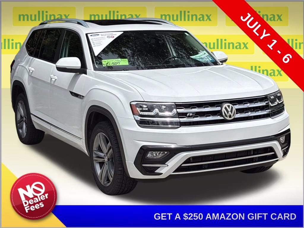 2019 Pure White Volkswagen Atlas 3.6L V6 SEL R-Line FWD SUV
