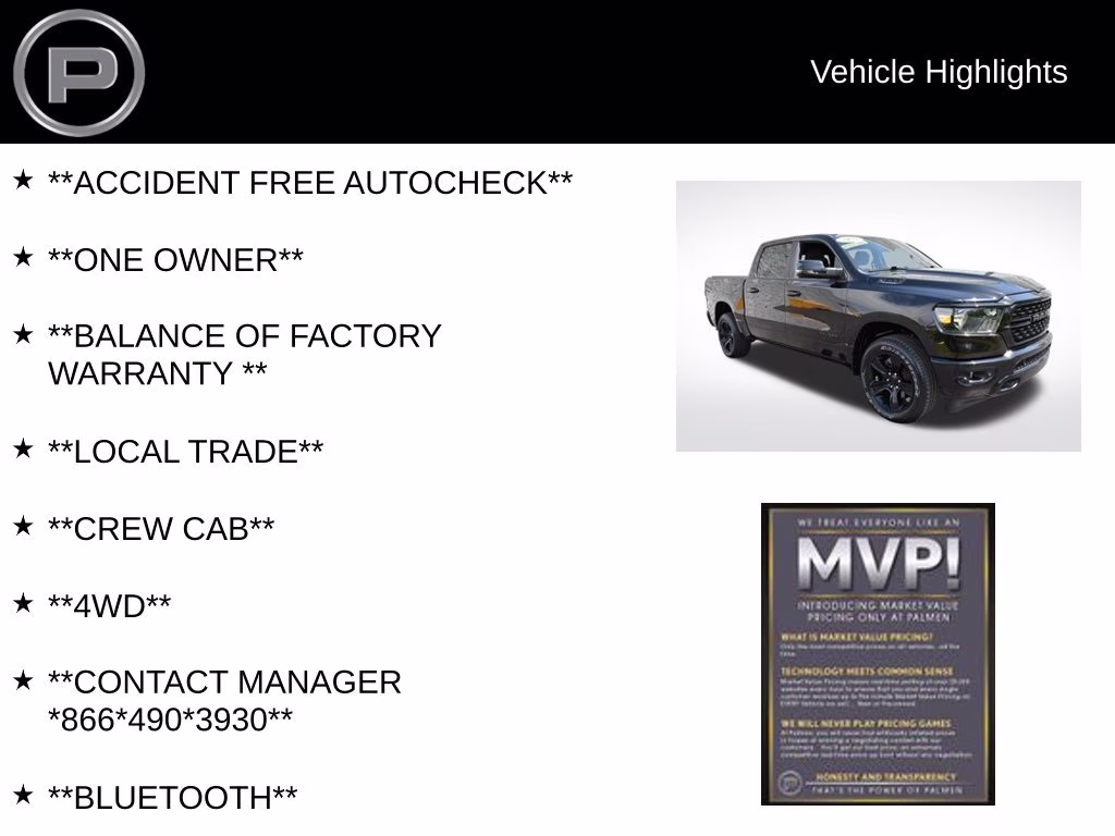 2023 Diamond Black Crystal Pearlcoat Ram 1500 Big Horn/Lone Star 4X4 Truck