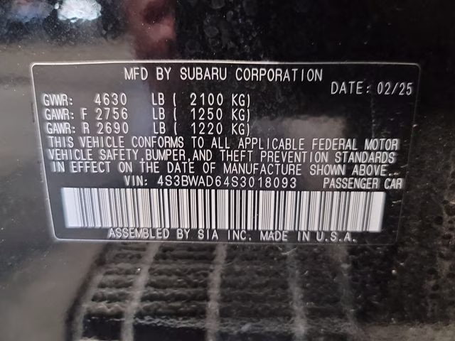2025 Crystal Black Silica Subaru Legacy Premium AWD Sedan