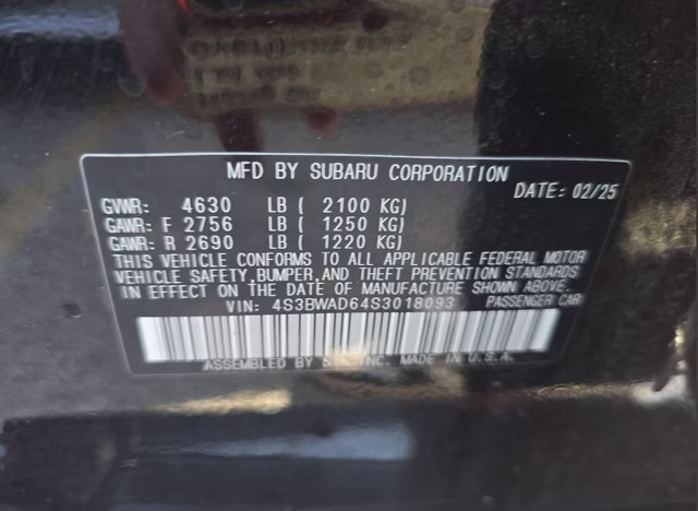 2025 Crystal Black Silica Subaru Legacy Premium AWD Sedan