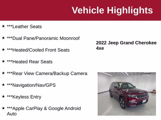 2022 Velvet Red Pearlcoat Jeep Grand Cherokee 4xe 4X4 SUV