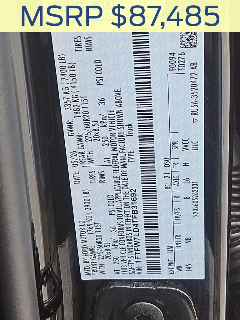 2026 Agate Black Metallic Ford F-150 Platinum 4X4 Truck