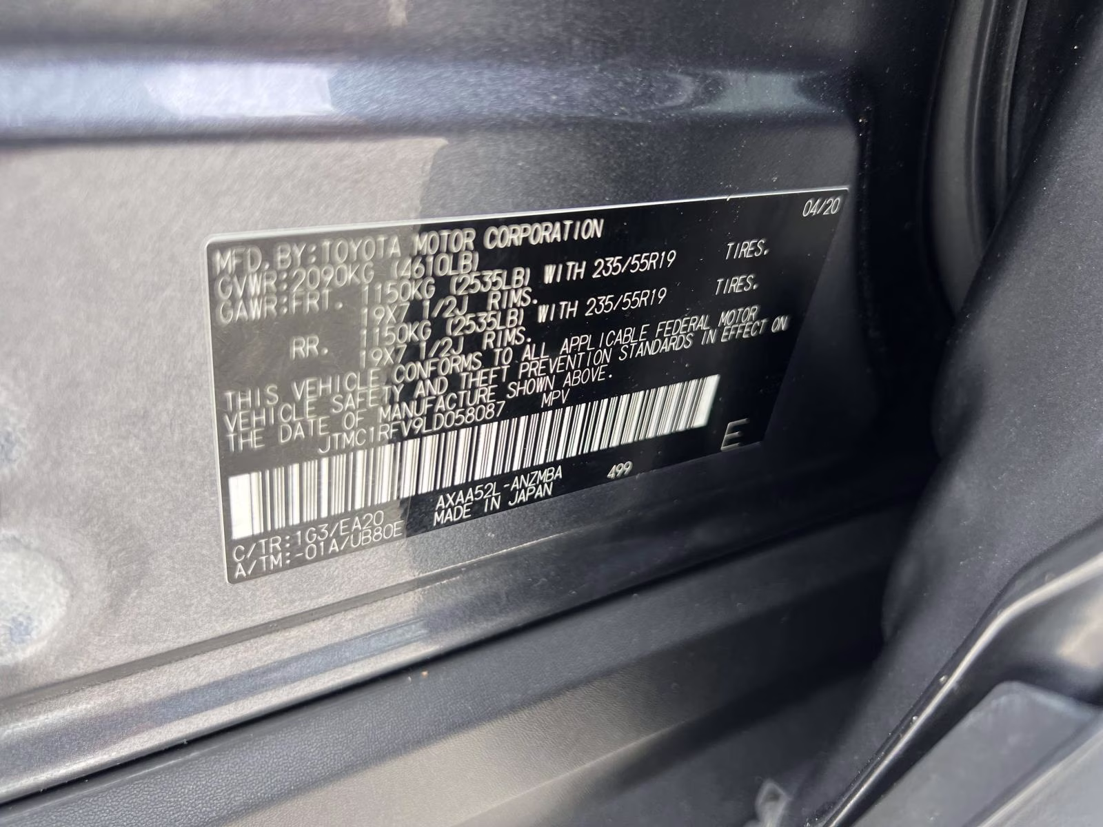 2020 Gray Toyota RAV4 XLE Premium FWD SUV