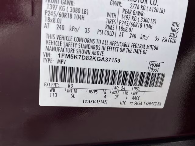 2019 Burgundy Ford Explorer XLT FWD SUV