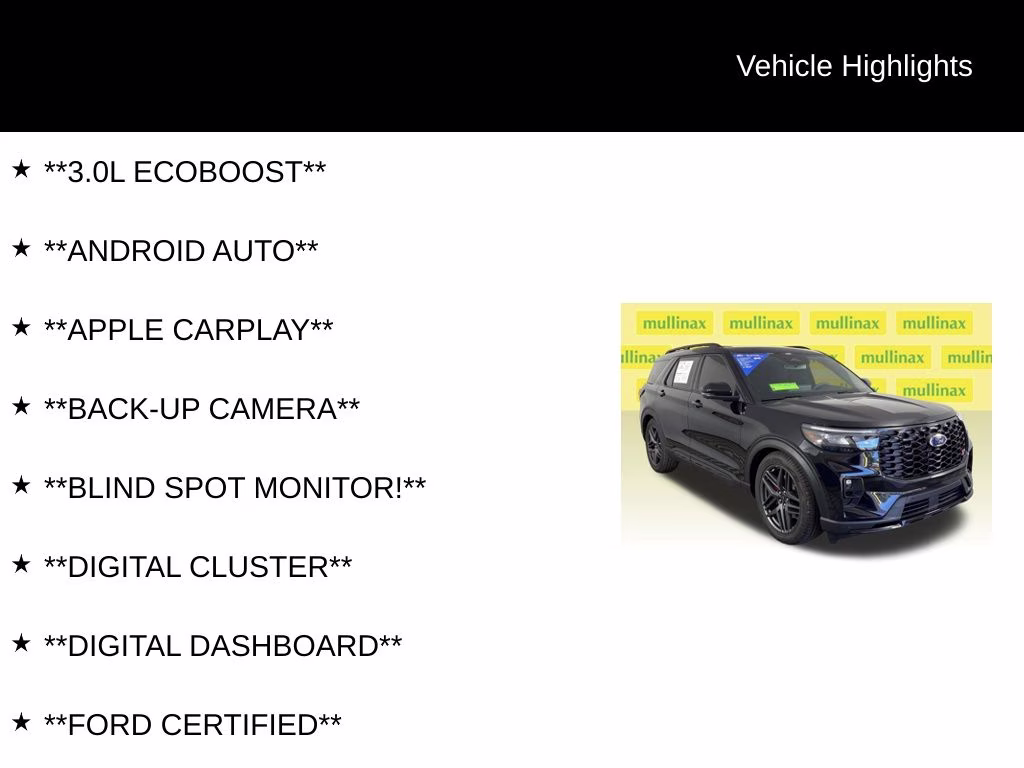 2025 Black Metallic Ford Explorer ST 4X4 SUV
