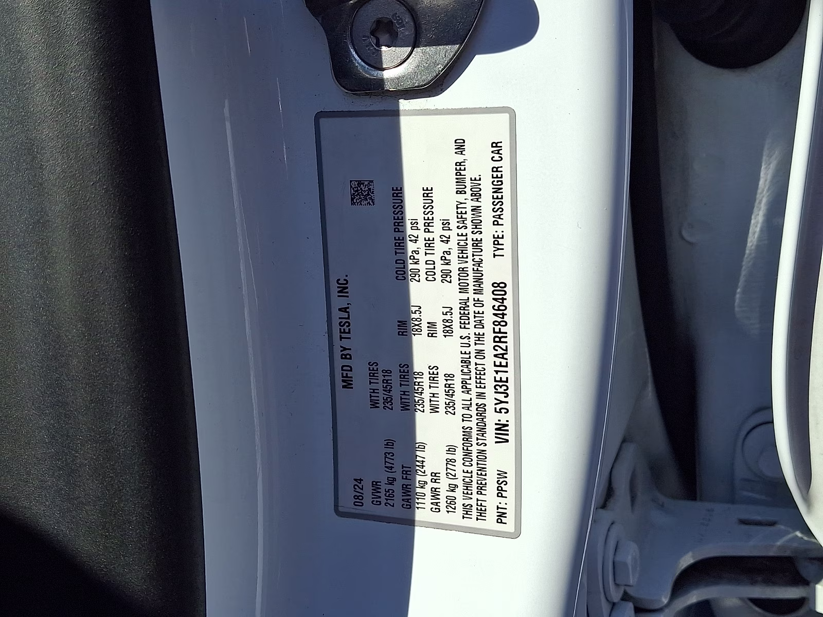 2024 Pearl White Multi-Coat - PPSW Tesla Model 3 Rear-Wheel Drive RWD