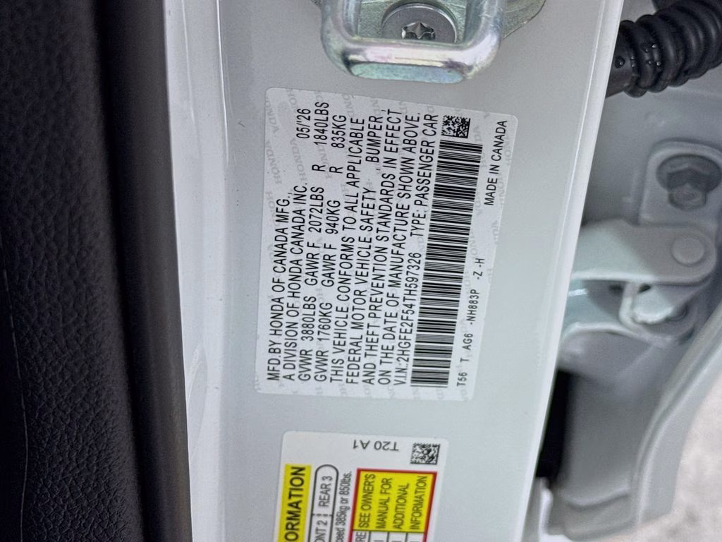 2026 Platinum White Pearl Honda Civic Sport FWD Sedan