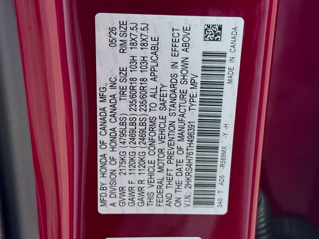 2026 Radiant Red Metallic Honda CR-V EX-L AWD SUV