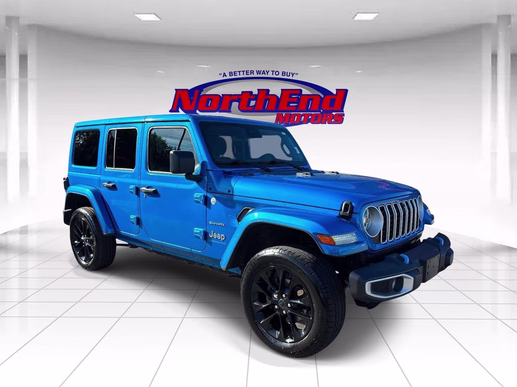 2024 Hydro Blue Pearl Coat Jeep Wrangler Sahara 4xe 4X4 SUV
