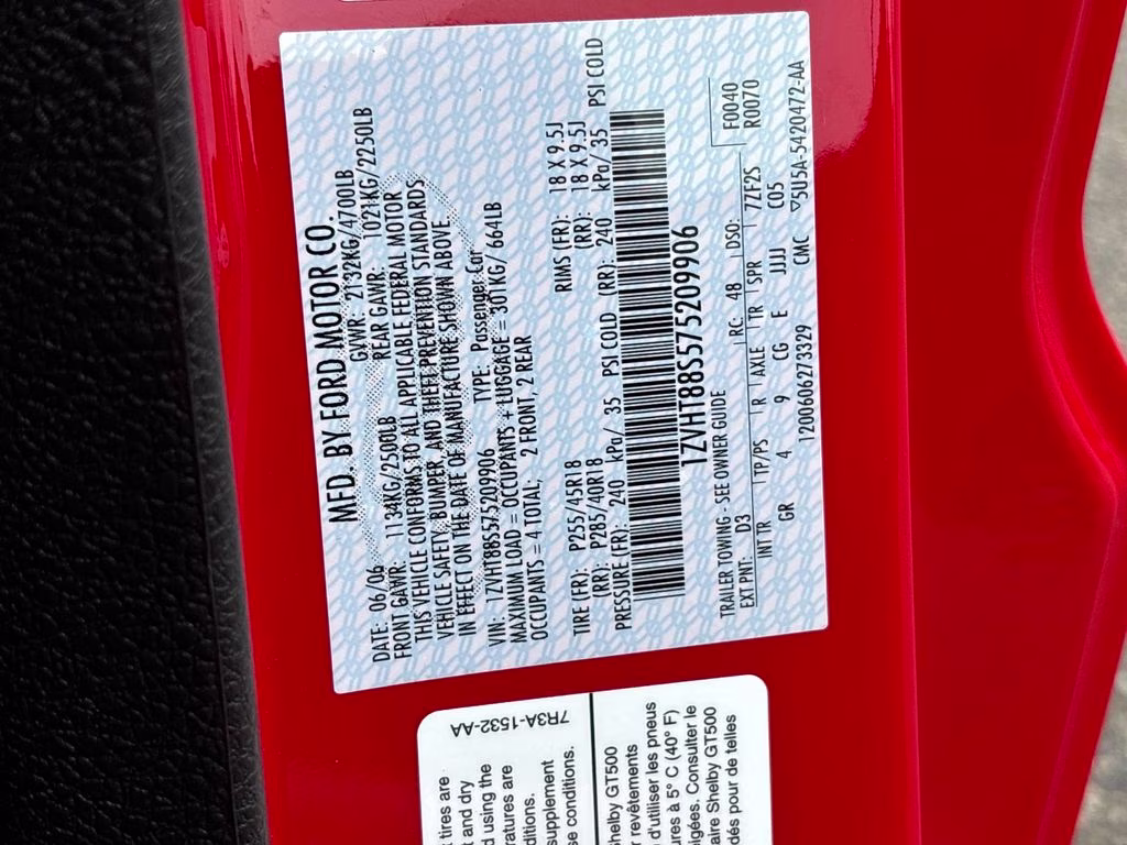 2007 Red Ford Mustang Shelby GT500 RWD Coupe