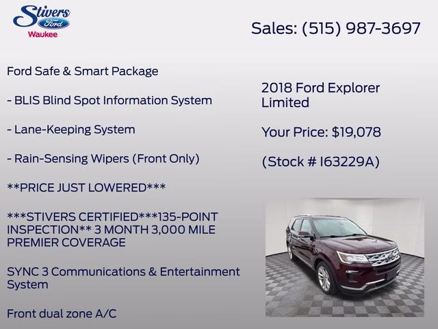 2018 Burgundy Ford Explorer Limited 4X4 SUV